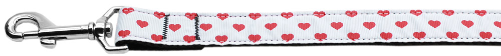 White and Red Dotty Hearts Nylon Dog Leash 6 Foot Leash